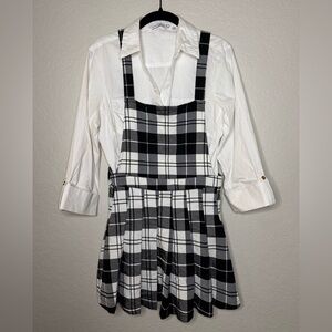 Black & White Plaid Pinafore Dress